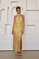 Marigold Moments Halter Maxi Dress Orange