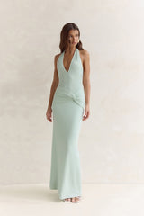 Seaside Glow Halter Maxi Dress Sage