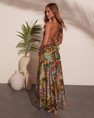 Beautiful Flowers Smocked Halter Maxi Dress