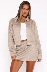 Born In The USA Faux Suede Jacket Beige