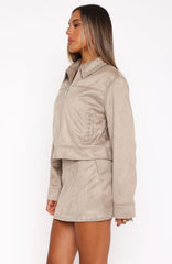 Born In The USA Faux Suede Jacket Beige