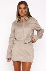 Born In The USA Faux Suede Mini Skirt Beige