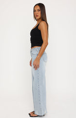 Big City Dreams Mid Rise Wide Leg Jeans Light Blue Wash