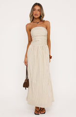 Blush Of Fate Strapless Maxi Dress Cream/Chocolate Stripe