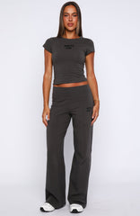 Break The Records Wide Leg Pants Charcoal