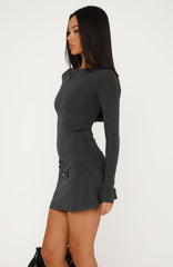 Cinched In Long Sleeve Mini Dress Charcoal